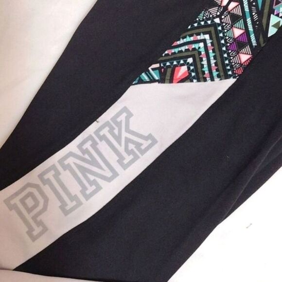 PINK Victoria's Secret 2 Pairs Black Aztec Athletic Workout Leggings Medium - Picture 6 of 15